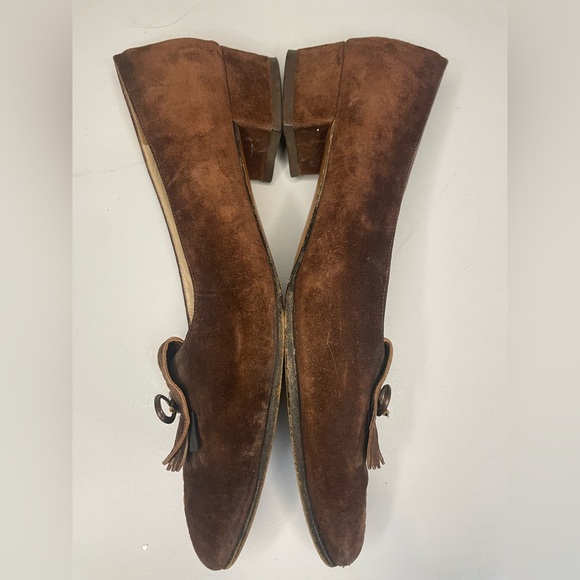 Salvatore Ferragamo Vintage Brown Suede Women’s Loafer Heel Fringe Bow Size 9 - Picture 7 of 16